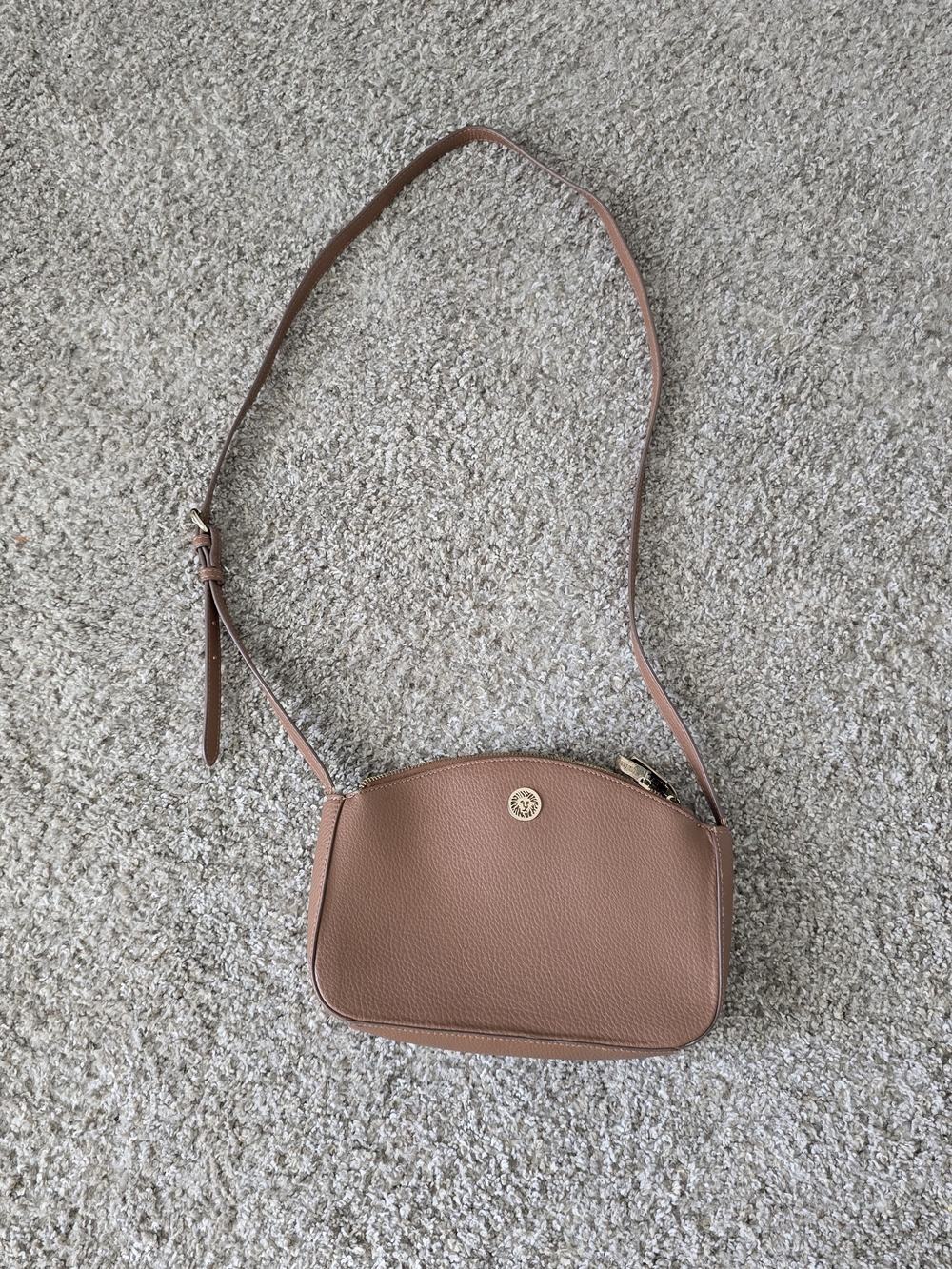 Anne Klein Brown Pebbled Crossbody Bag Gold Zip Adjustable Strap
